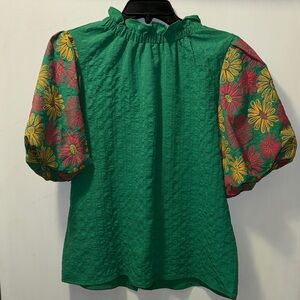 Floral Sleeve Green Top